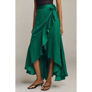 Maeve Ruffled Wrap Maxi Skirt Emerald Green XL